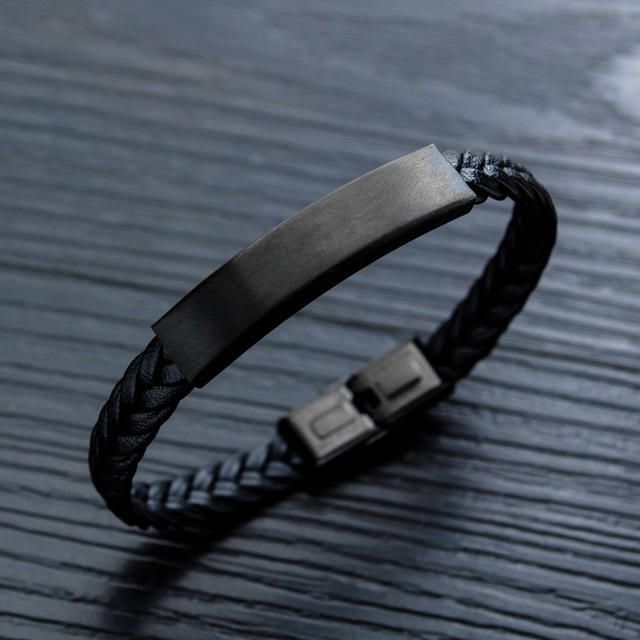 Pulsera De Cuero Tejida Para Hombre De Acero Titanio