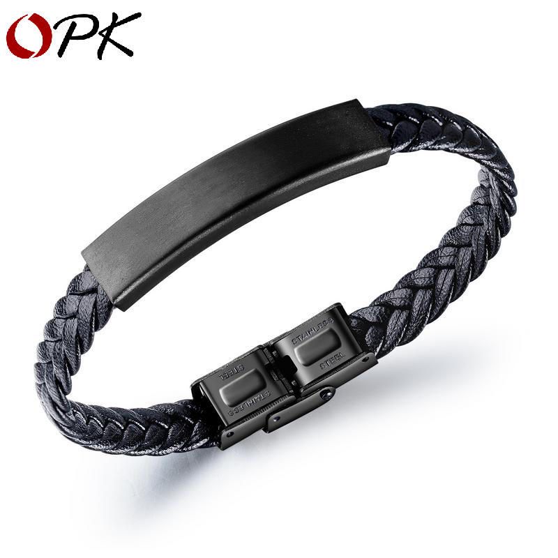 Pulsera De Cuero Tejida Para Hombre De Acero Titanio