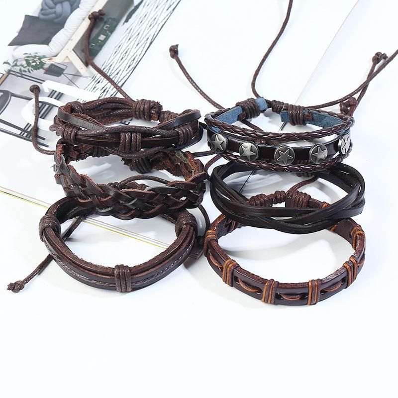 Pulsera De Cuero Tejida Retro Pulsera De Múltiples Capas Pulsera Marrón Para Hombres