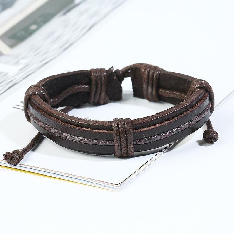 Pulsera De Cuero Tejida Retro Pulsera De Múltiples Capas Pulsera Marrón Para Hombres