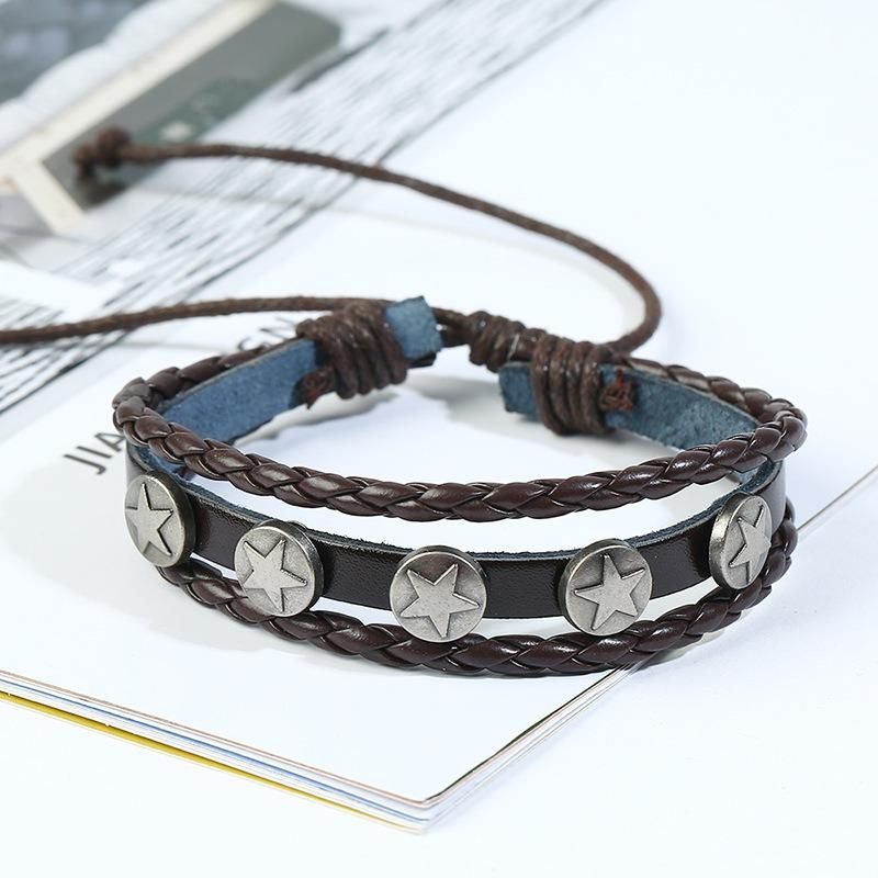 Pulsera De Cuero Tejida Retro Pulsera De Múltiples Capas Pulsera Marrón Para Hombres