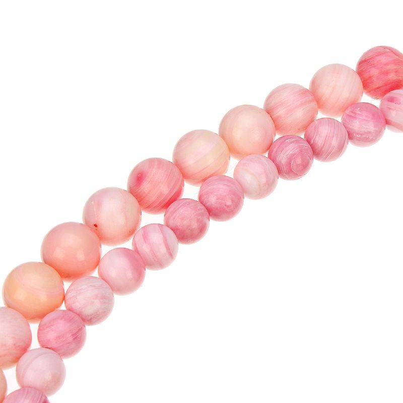 Pulsera Elástica De Cuentas Redondas Hechas A Mano Con Conchas De Concha Reina Rosa Natural