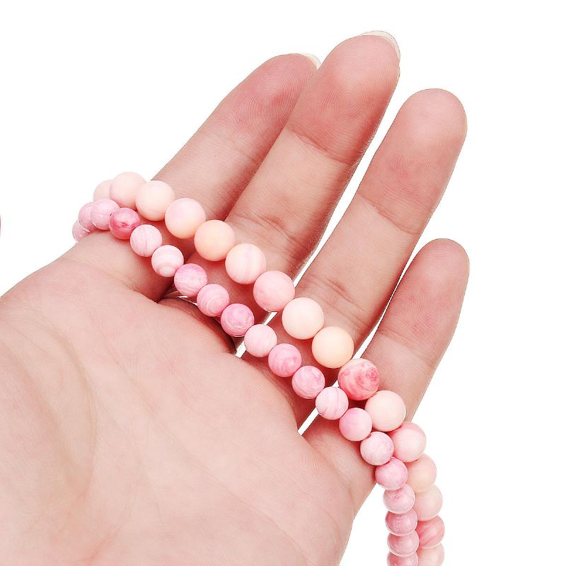 Pulsera Elástica De Cuentas Redondas Hechas A Mano Con Conchas De Concha Reina Rosa Natural