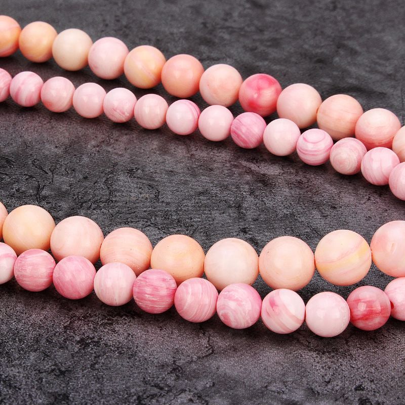 Pulsera Elástica De Cuentas Redondas Hechas A Mano Con Conchas De Concha Reina Rosa Natural