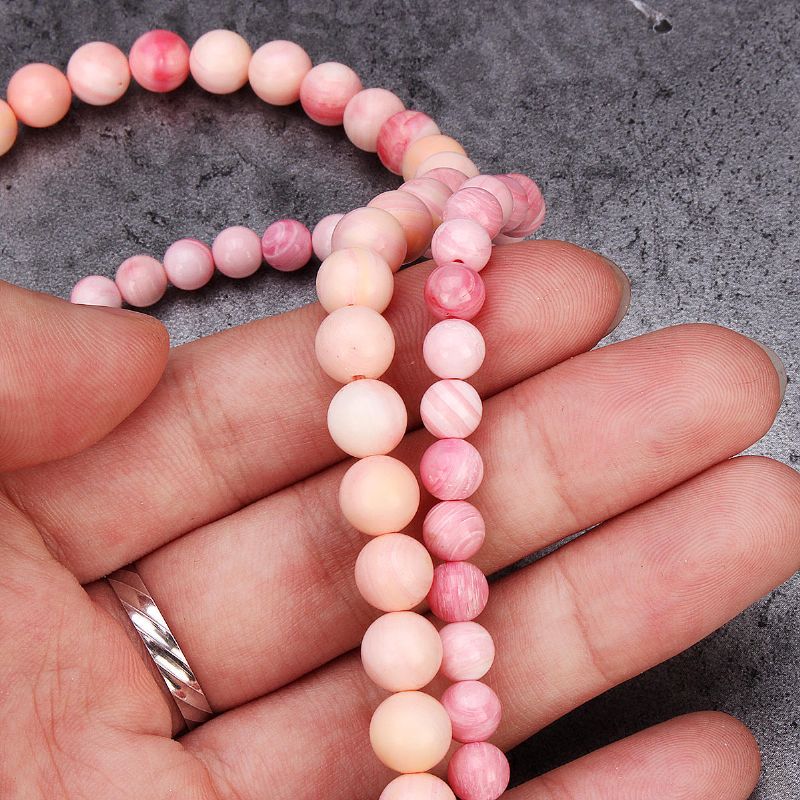 Pulsera Elástica De Cuentas Redondas Hechas A Mano Con Conchas De Concha Reina Rosa Natural