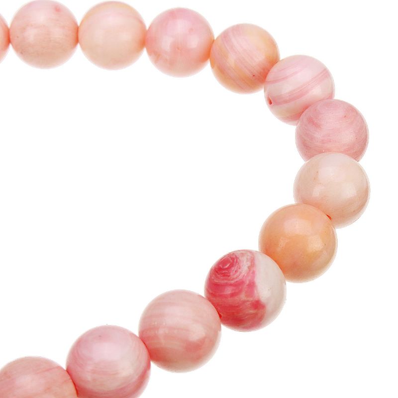 Pulsera Elástica De Cuentas Redondas Hechas A Mano Con Conchas De Concha Reina Rosa Natural