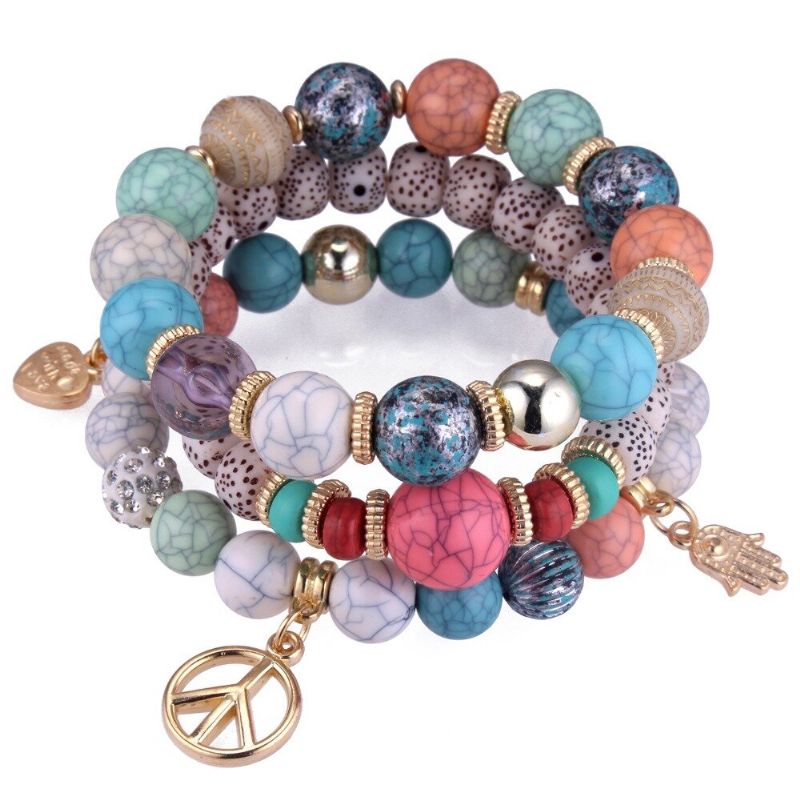 Pulsera Étnica Multicapa Con Cuentas Pulsera Colorida Con Colgante De Aleación De Piedra Natural Para Mujer