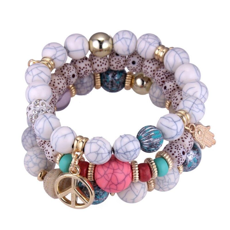 Pulsera Étnica Multicapa Con Cuentas Pulsera Colorida Con Colgante De Aleación De Piedra Natural Para Mujer