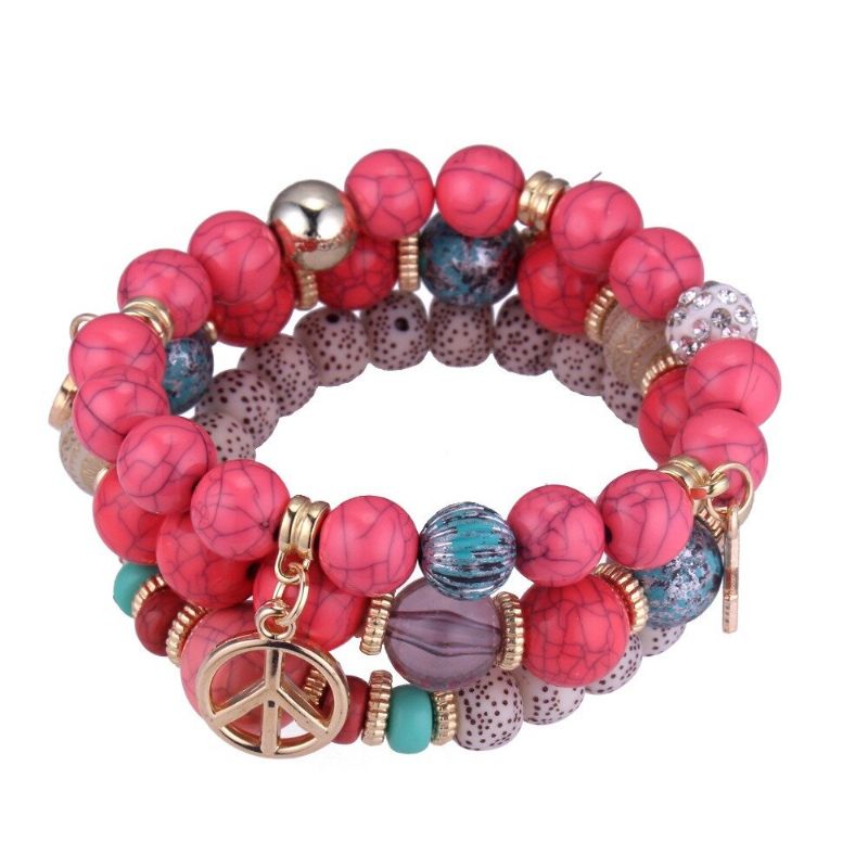 Pulsera Étnica Multicapa Con Cuentas Pulsera Colorida Con Colgante De Aleación De Piedra Natural Para Mujer