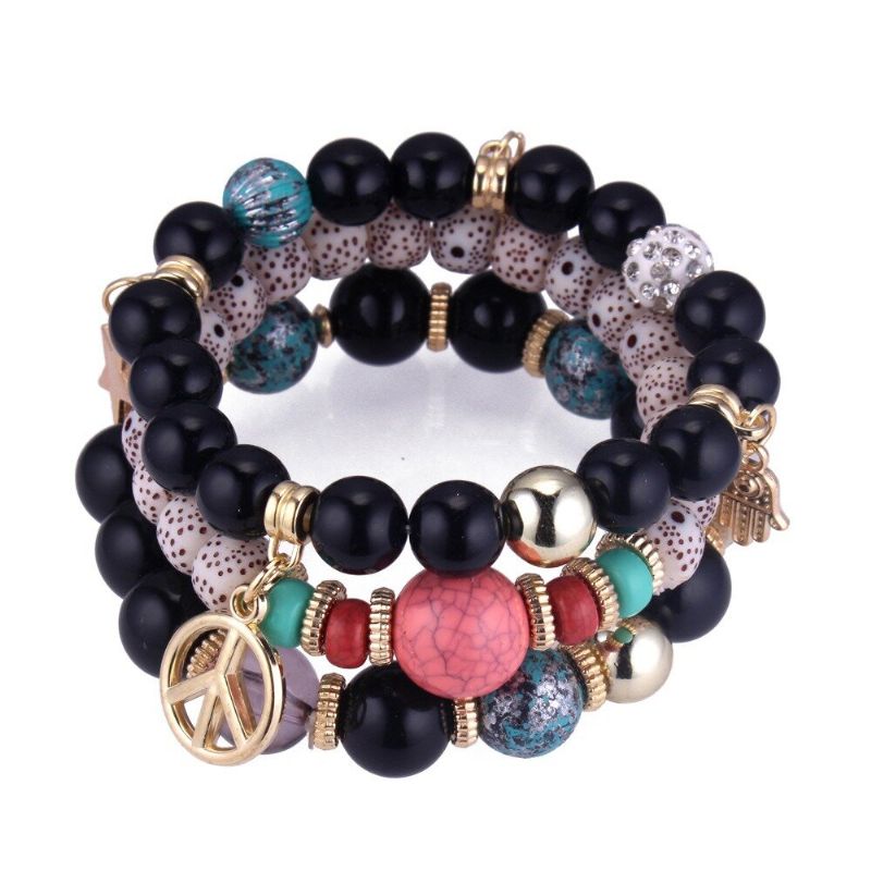 Pulsera Étnica Multicapa Con Cuentas Pulsera Colorida Con Colgante De Aleación De Piedra Natural Para Mujer