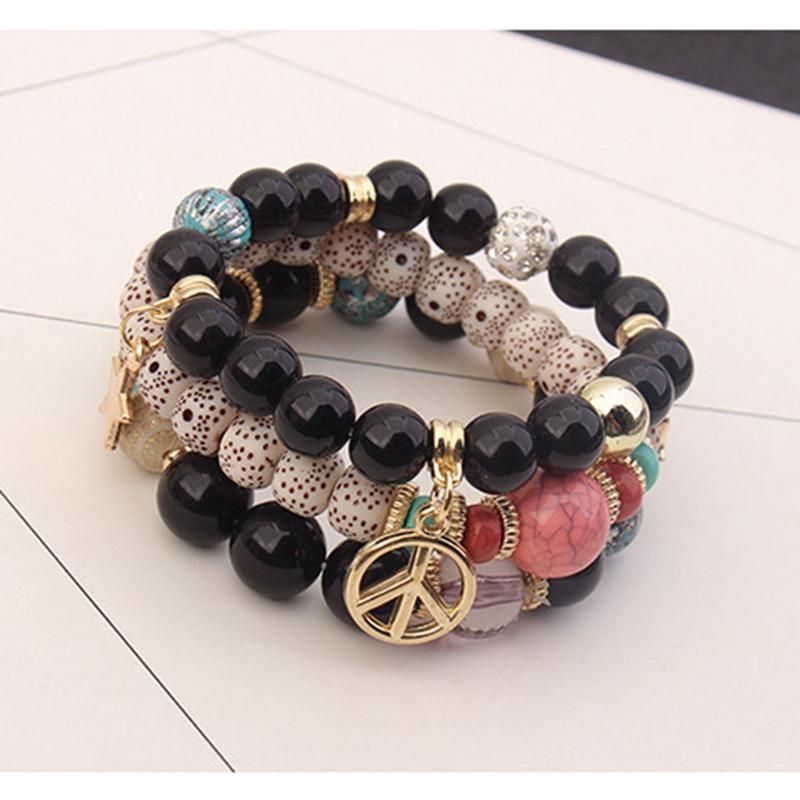 Pulsera Étnica Multicapa Con Cuentas Pulsera Colorida Con Colgante De Aleación De Piedra Natural Para Mujer