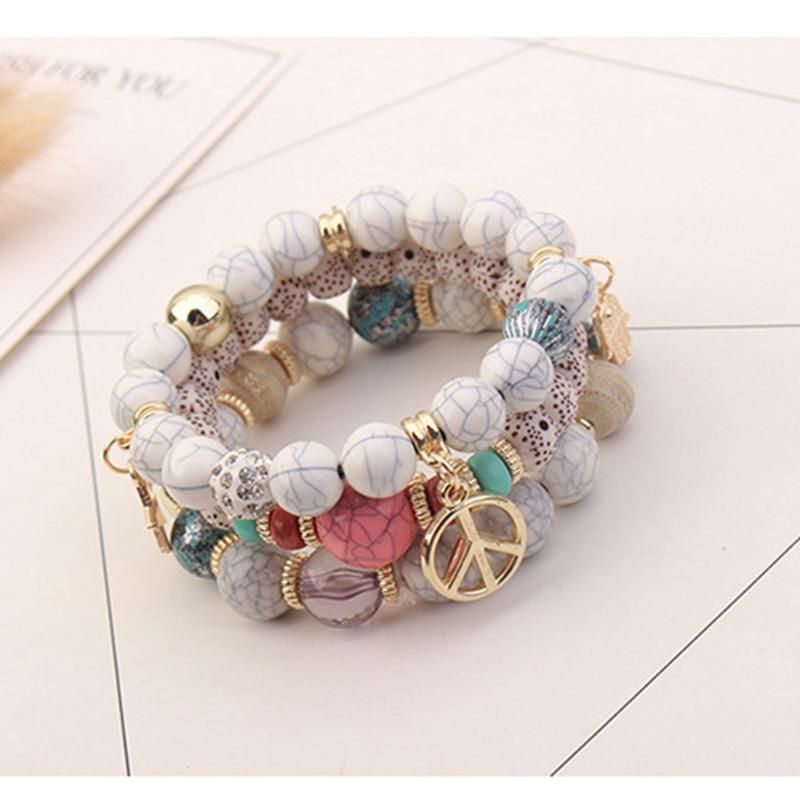 Pulsera Étnica Multicapa Con Cuentas Pulsera Colorida Con Colgante De Aleación De Piedra Natural Para Mujer