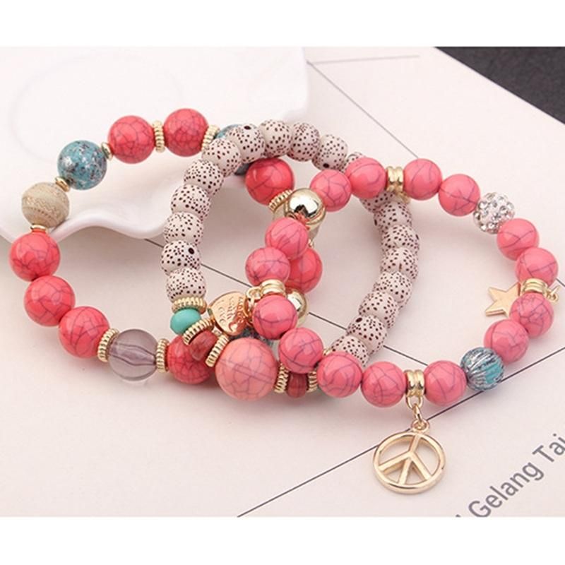 Pulsera Étnica Multicapa Con Cuentas Pulsera Colorida Con Colgante De Aleación De Piedra Natural Para Mujer