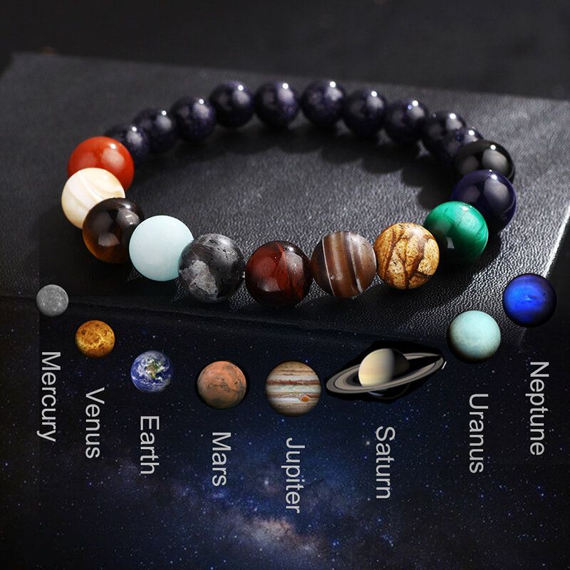 Pulsera De Galaxia De Piedra Clásica De Moda Pulsera De Planeta Del Sistema Solar De Piedra Arenisca Azul