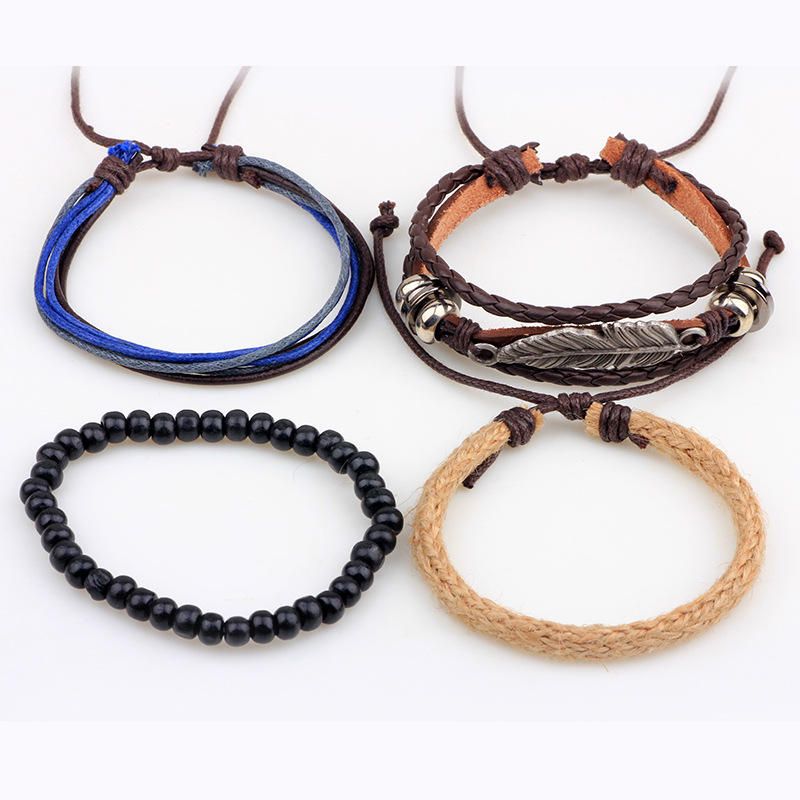 Pulsera De Hojas De Múltiples Capas Pulsera De Cuero Hecha A Mano Pulsera De Estilo Retro Para Hombres