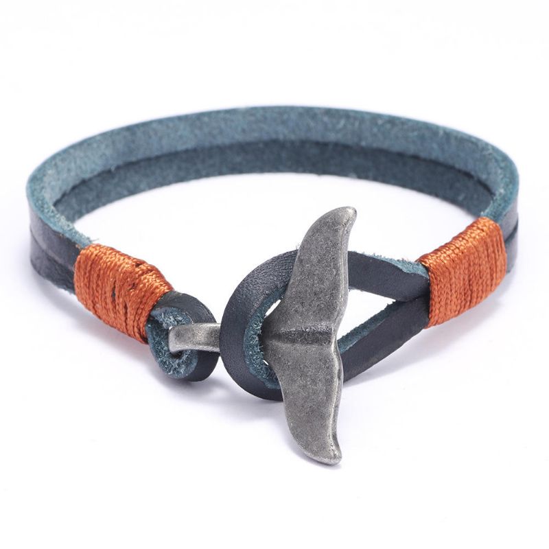 Pulsera De Hombre Tejida A Mano De Cuero De Aleación De Cola De Ballena