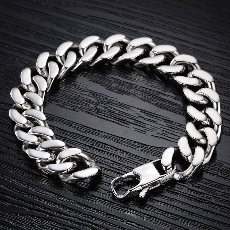 Pulsera Masculina De Acero Inoxidable Cubano De Acero Titanio