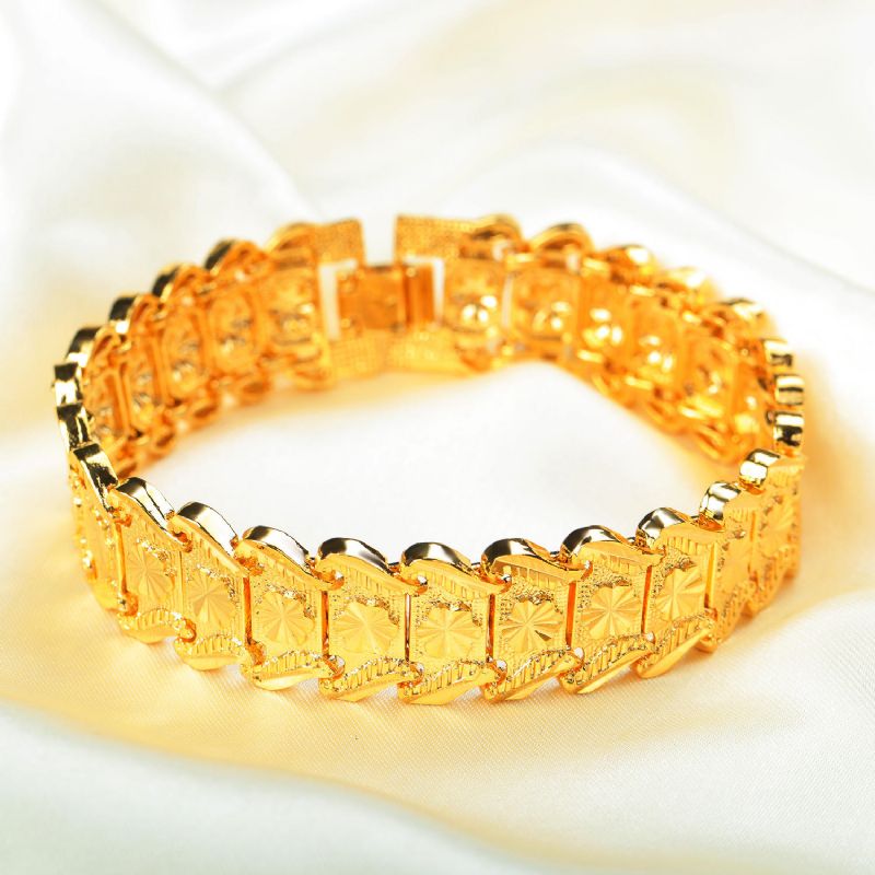 Pulsera Masculina Con Forma De Flor Chapada En Oro De 18 Quilates