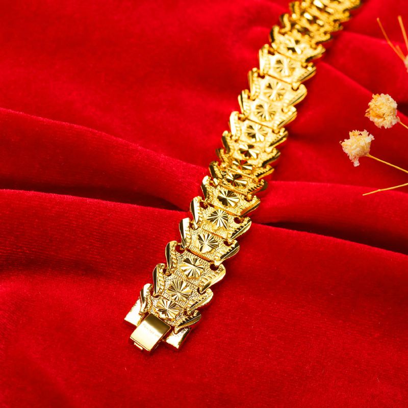 Pulsera Masculina Con Forma De Flor Chapada En Oro De 18 Quilates