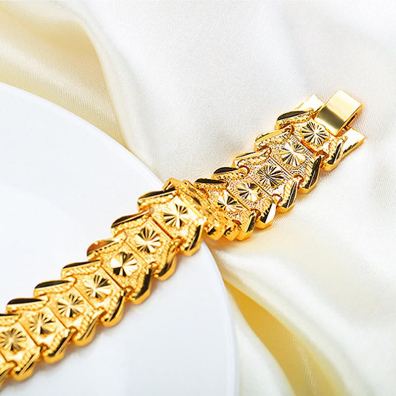 Pulsera Masculina Con Forma De Flor Chapada En Oro De 18 Quilates