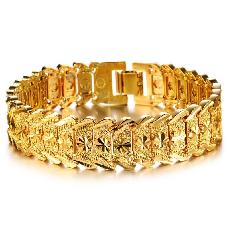 Pulsera Masculina Con Forma De Flor Chapada En Oro De 18 Quilates