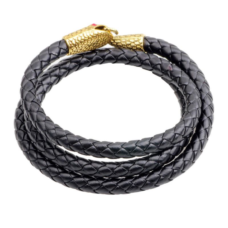 Pulsera De Moda Con Forma De Serpiente Multicapa Pulseras De Cuero Dorado Para Hombres