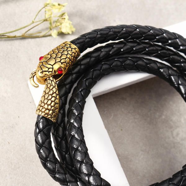 Pulsera De Moda Con Forma De Serpiente Multicapa Pulseras De Cuero Dorado Para Hombres