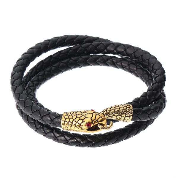 Pulsera De Moda Con Forma De Serpiente Multicapa Pulseras De Cuero Dorado Para Hombres