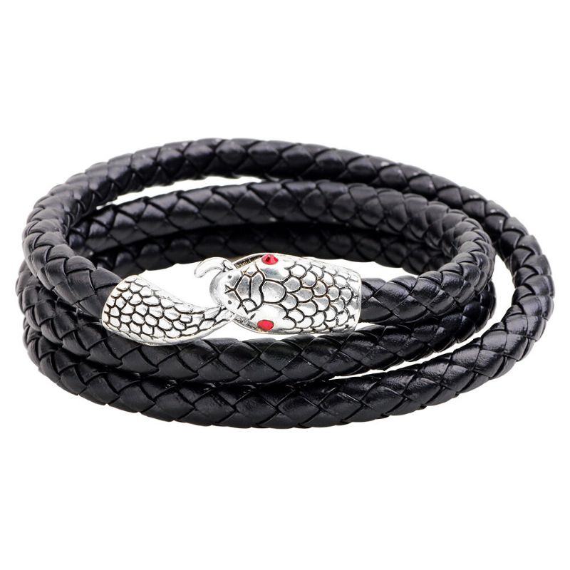 Pulsera De Moda Con Forma De Serpiente Multicapa Pulseras De Cuero Dorado Para Hombres