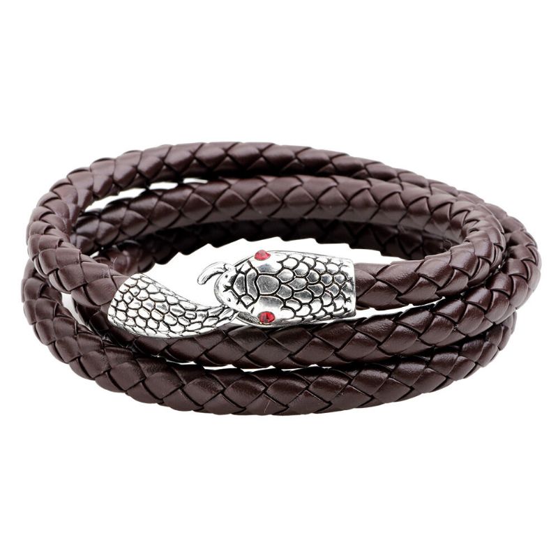 Pulsera De Moda Con Forma De Serpiente Multicapa Pulseras De Cuero Dorado Para Hombres