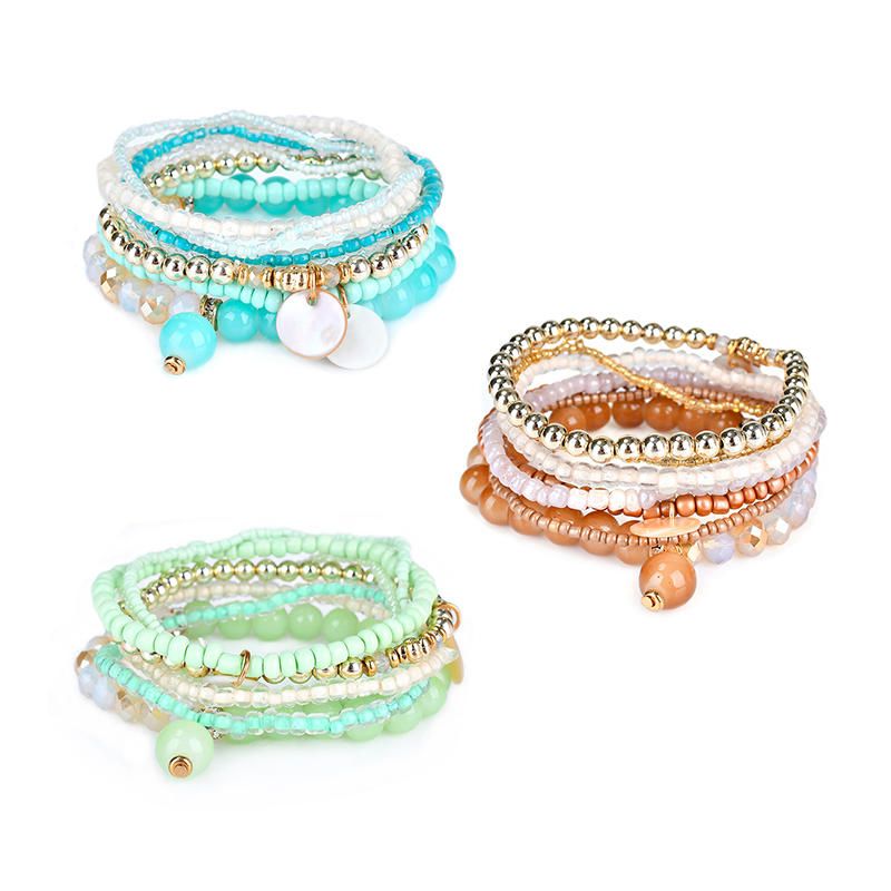 Pulsera De Mujer Bohemia Cuentas De Cristal Pulseras Multicapa Regalo Para Mujer