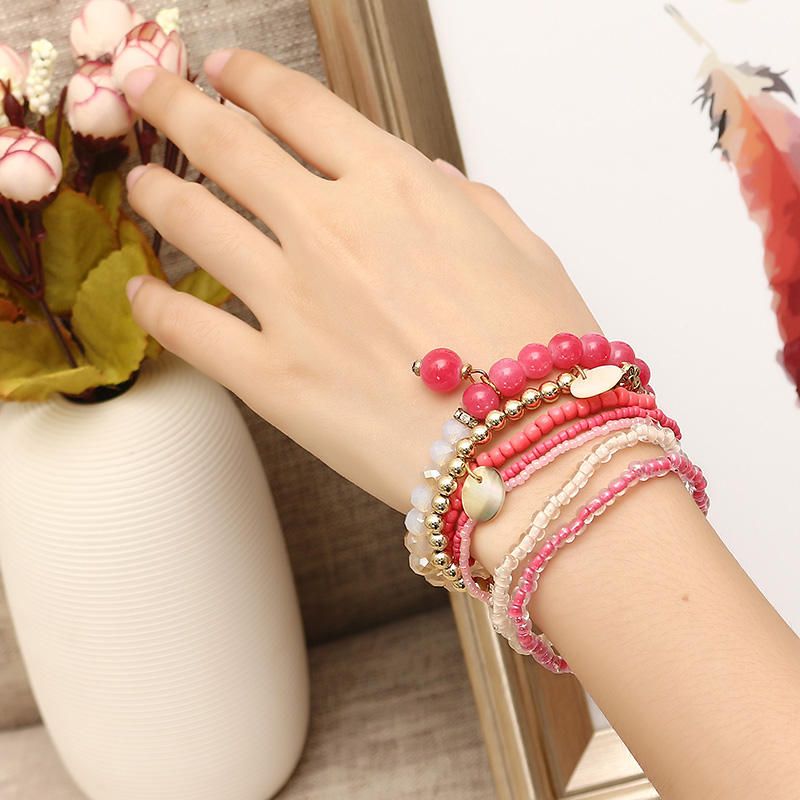 Pulsera De Mujer Bohemia Cuentas De Cristal Pulseras Multicapa Regalo Para Mujer