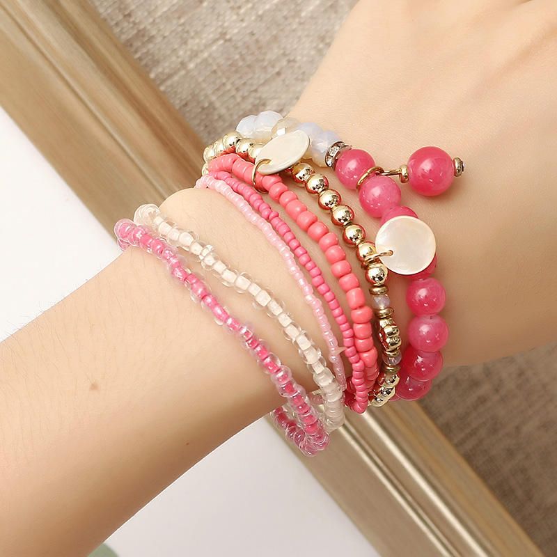 Pulsera De Mujer Bohemia Cuentas De Cristal Pulseras Multicapa Regalo Para Mujer