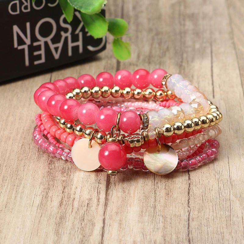 Pulsera De Mujer Bohemia Cuentas De Cristal Pulseras Multicapa Regalo Para Mujer