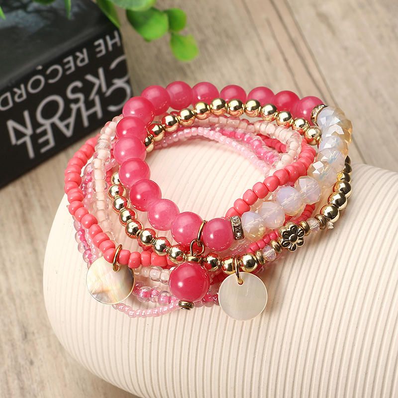 Pulsera De Mujer Bohemia Cuentas De Cristal Pulseras Multicapa Regalo Para Mujer