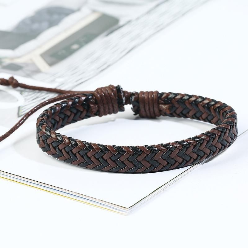 Pulsera Multicapa Tejida Retro De Cuero Suave Conjunto De Pulsera De 6 Piezas Pulsera De Hombre Vintage