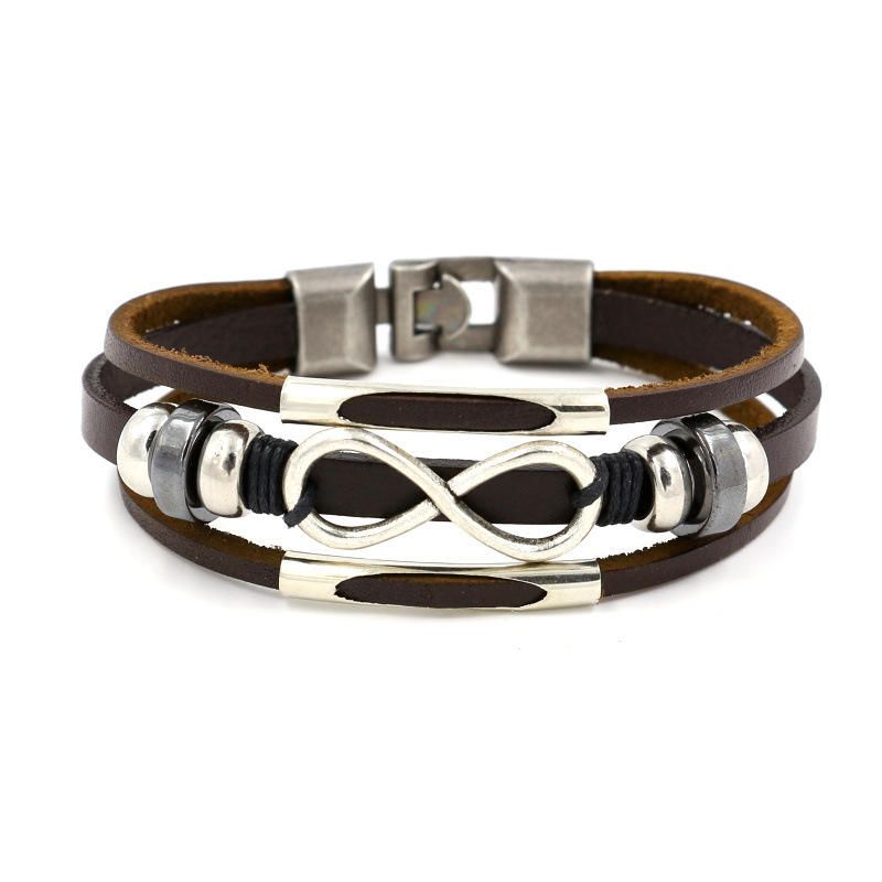 Pulsera De Nudo Infinito Multicapa Pulseras De Cuero De Moda Casual Para Hombres Y Mujeres