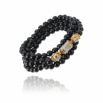 Pulsera De Obsidiana De Cristal Artificial Unisex 108 Collar De La Suerte Del Zodiaco De Cuentas De Buda