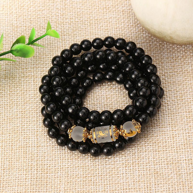 Pulsera De Obsidiana De Cristal Artificial Unisex 108 Collar De La Suerte Del Zodiaco De Cuentas De Buda