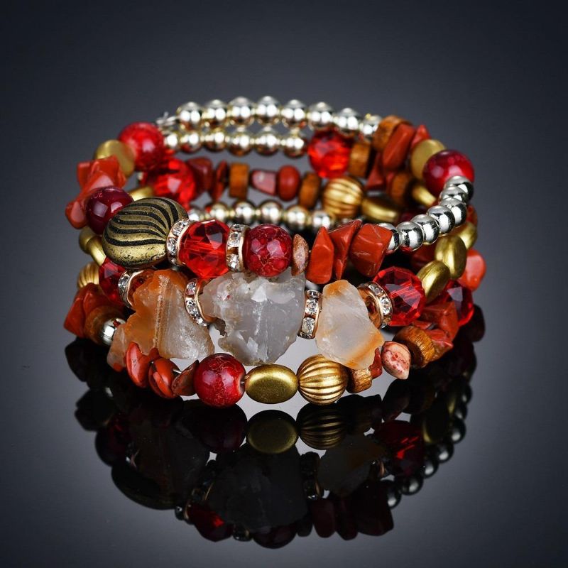 Pulsera De Piedra Triturada Bohemia Pulsera De Cuentas De Múltiples Capas Pulsera De Cristal De Color Mixto Para Mujer