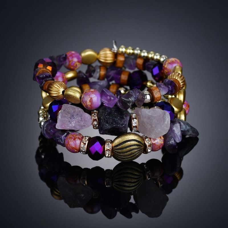 Pulsera De Piedra Triturada Bohemia Pulsera De Cuentas De Múltiples Capas Pulsera De Cristal De Color Mixto Para Mujer