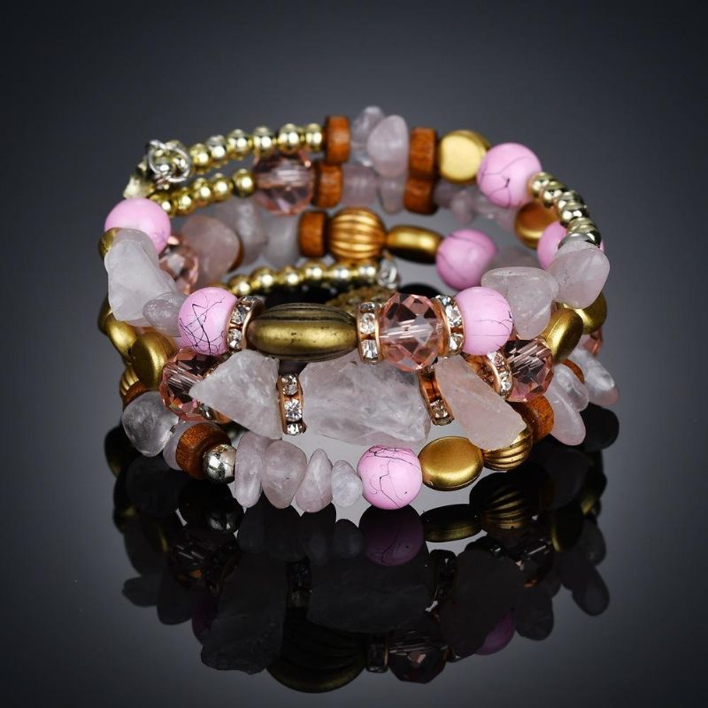 Pulsera De Piedra Triturada Bohemia Pulsera De Cuentas De Múltiples Capas Pulsera De Cristal De Color Mixto Para Mujer