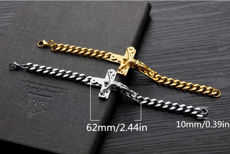 Pulsera Religiosa Con Cruz De Jesús De Acero De Titanio Para Hombre De Acero De Titanio