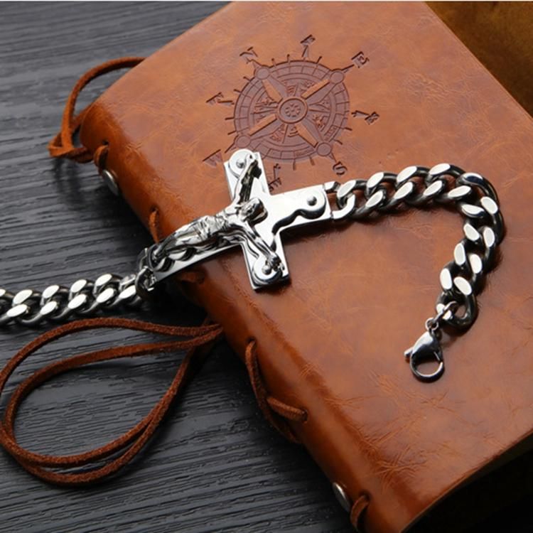 Pulsera Religiosa Con Cruz De Jesús De Acero De Titanio Para Hombre De Acero De Titanio