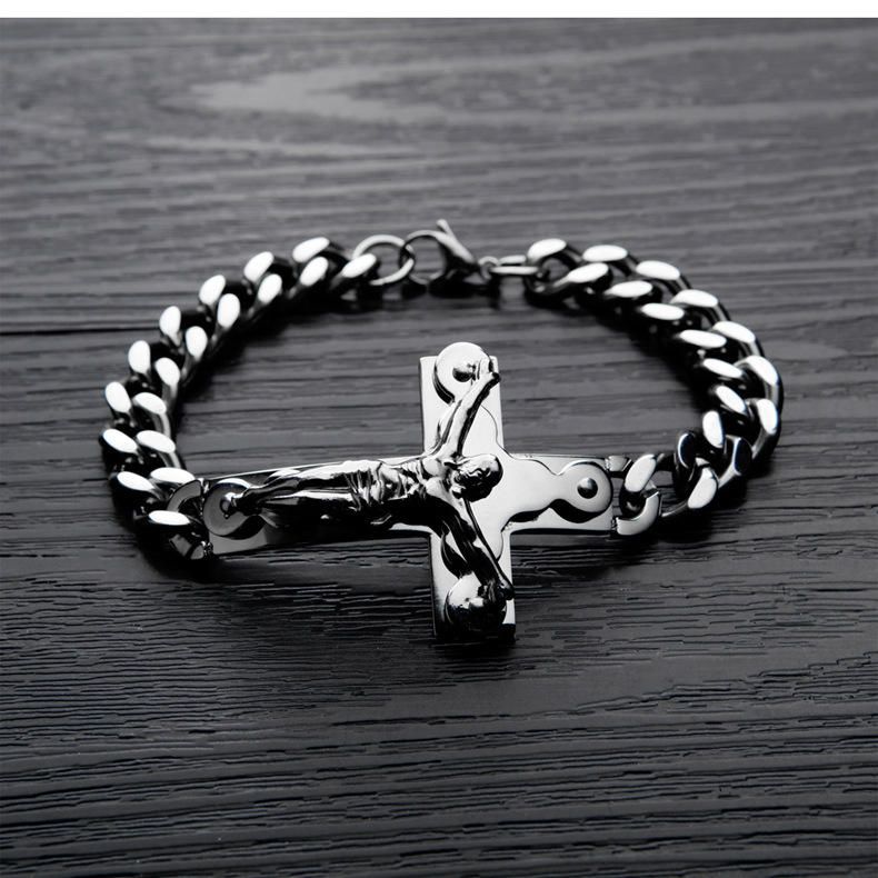 Pulsera Religiosa Con Cruz De Jesús De Acero De Titanio Para Hombre De Acero De Titanio