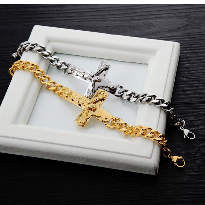 Pulsera Religiosa Con Cruz De Jesús De Acero De Titanio Para Hombre De Acero De Titanio