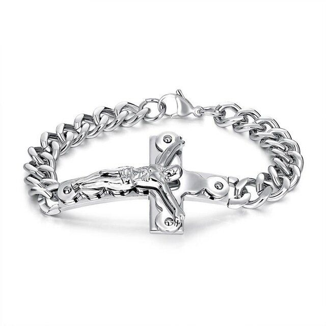 Pulsera Religiosa Con Cruz De Jesús De Acero De Titanio Para Hombre De Acero De Titanio