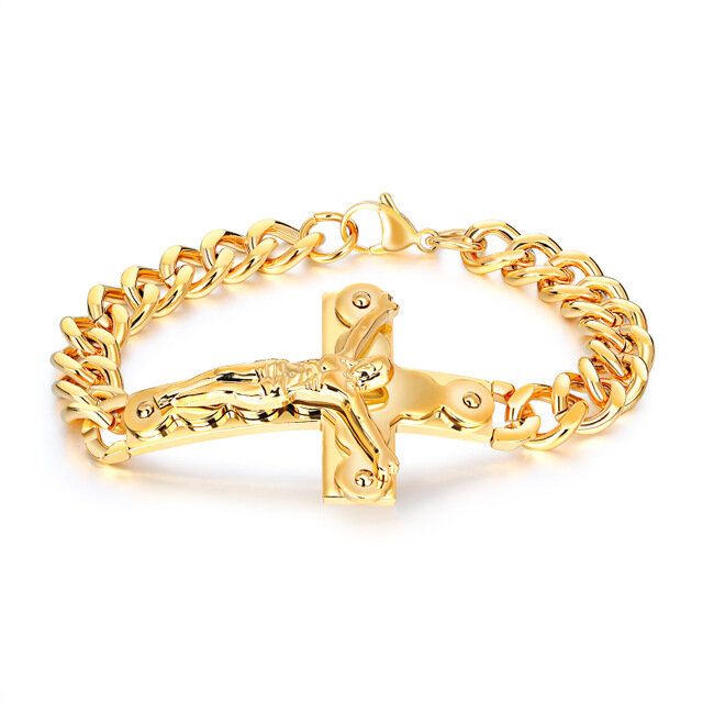 Pulsera Religiosa Con Cruz De Jesús De Acero De Titanio Para Hombre De Acero De Titanio