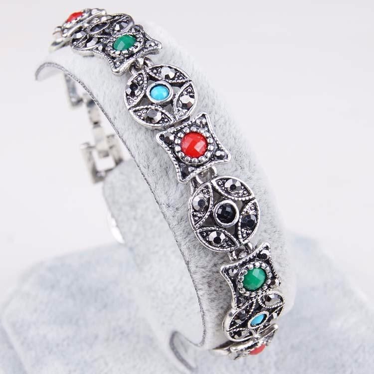 Pulsera De Rubí De Plata Bohemia Pulseras De Diamantes De Piedras Preciosas Multicolores Con Forma De Moneda Antigua Para Mujeres