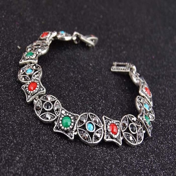 Pulsera De Rubí De Plata Bohemia Pulseras De Diamantes De Piedras Preciosas Multicolores Con Forma De Moneda Antigua Para Mujeres